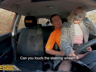 Fake Driving School Blonde Marilyn Sugar in Black Stockings dirty video in Car