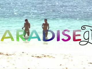 Paradise gfs - naken tvillingar ger vit bloke huvud på den strand - delen två