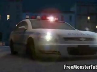 Neticams 3d deity lays par a policists automašīna un sūkā a monsters johnson